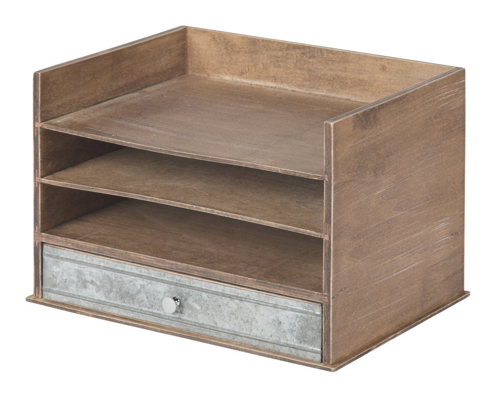 Kate and Laurel Industrious Desktop Wood Letter Tray with 3 Trays and